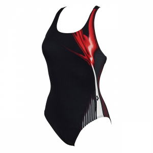 Arena Manic Black, Red and White Swimming Costume (Front)