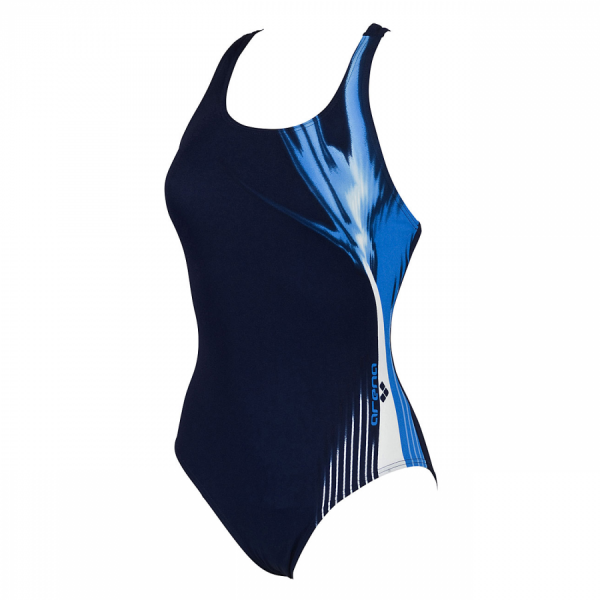 Arena Manic Denim, Blue and White Swimming Costume (Front)