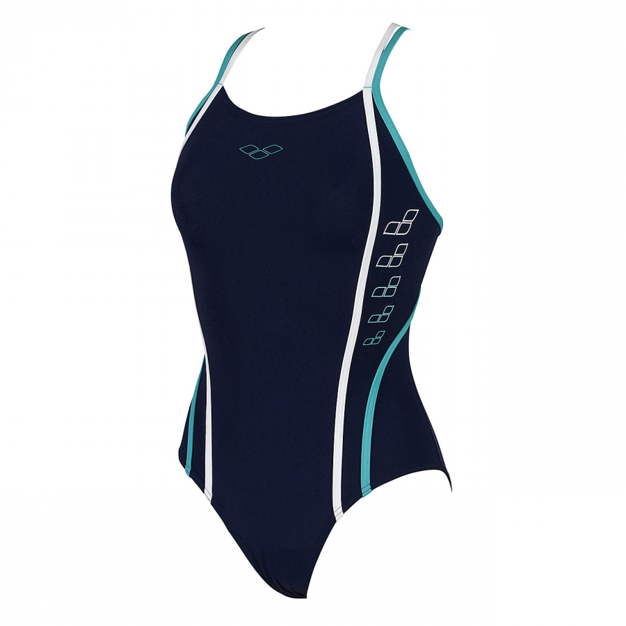 Arena Ladies Swimming Costume - Marcelline (Denim Veridian Green and White)