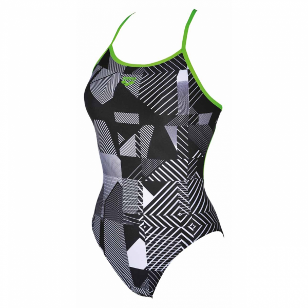 Arena Optical Ladies High Leg Swimsuit - Black / White / Green