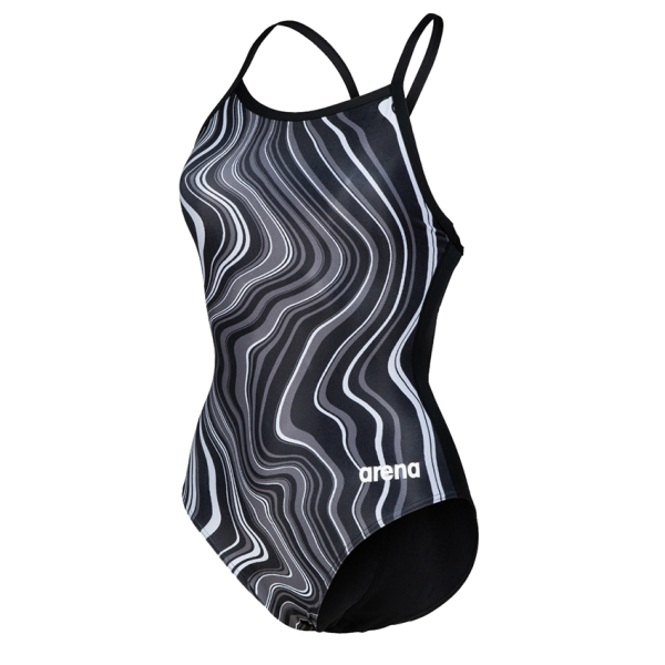 Arena Marbled Lightdrop Back Black Swimsuit