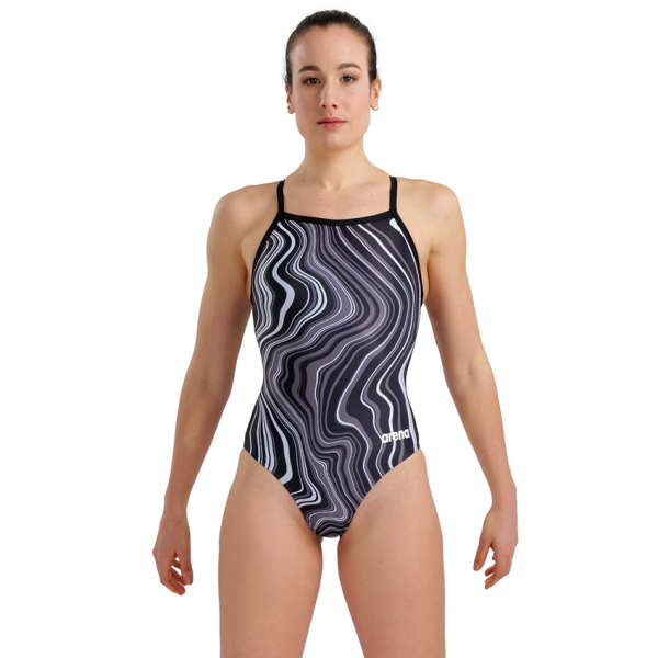 Arena Marbled Lightdrop Back Black Swimsuit