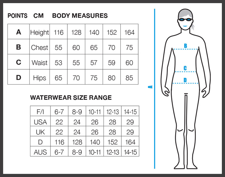 Arena Swim Size Chart